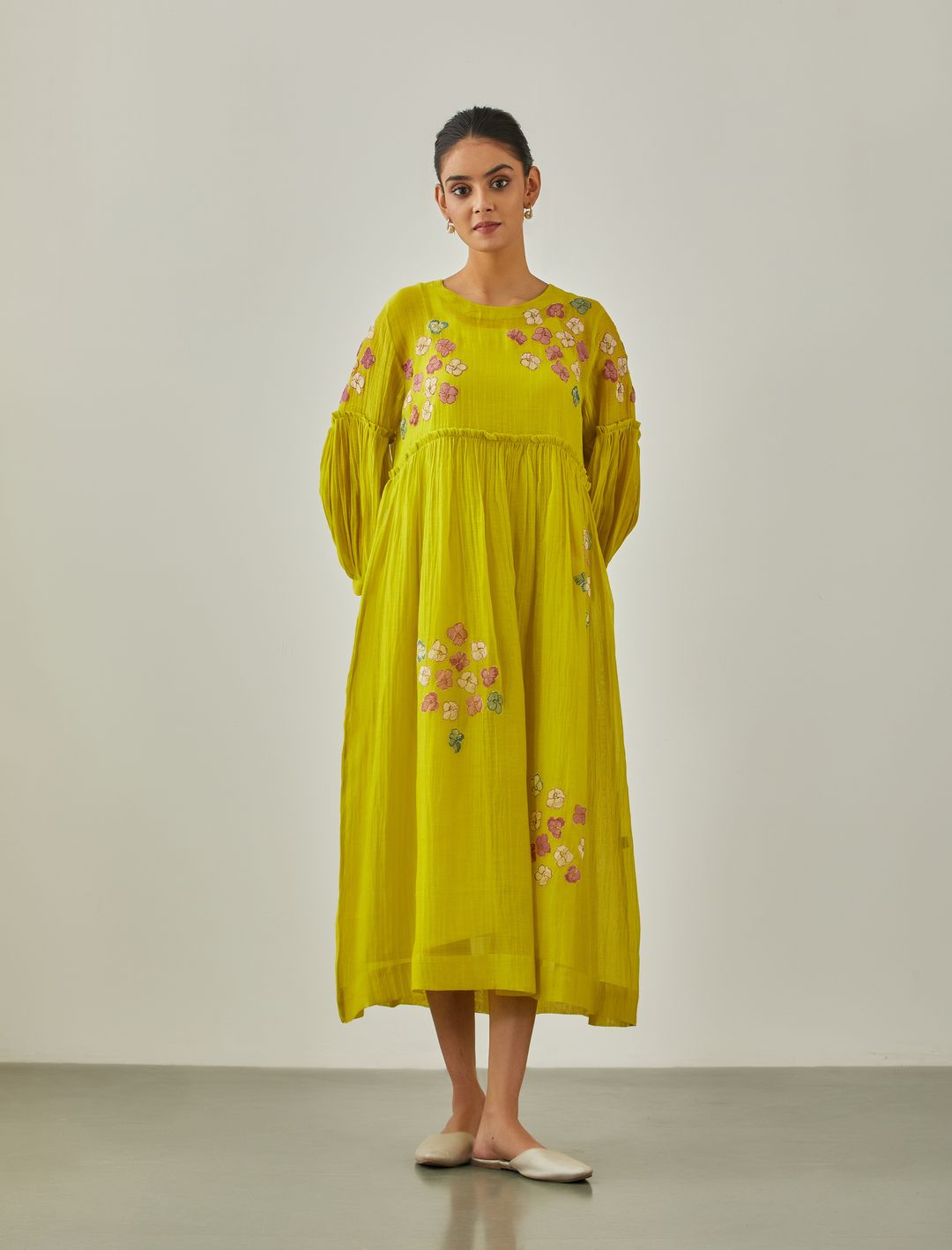 Lime Zarah Flower Bunch Dress - VineetRahul