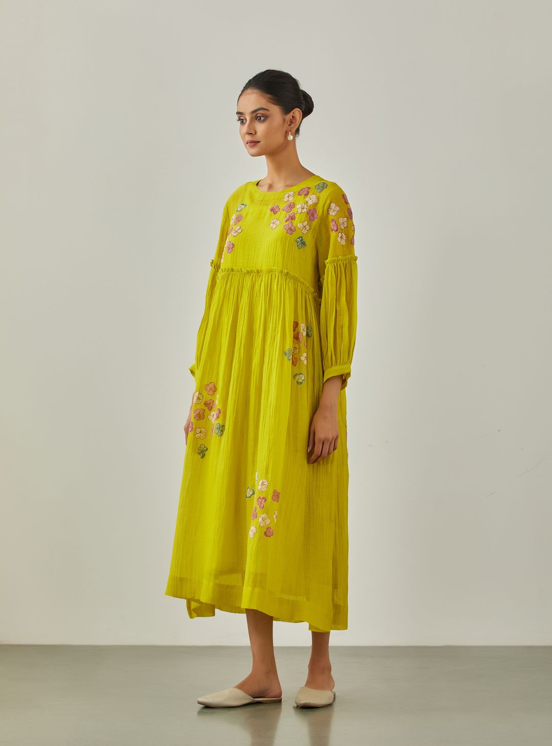 Lime Zarah Flower Bunch Dress - VineetRahul