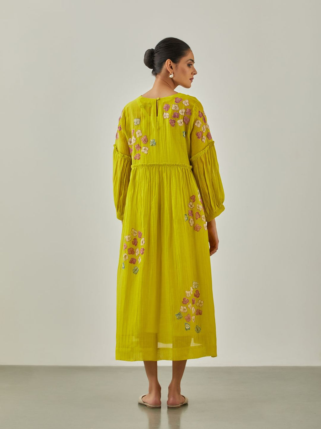 Lime Zarah Flower Bunch Dress - VineetRahul