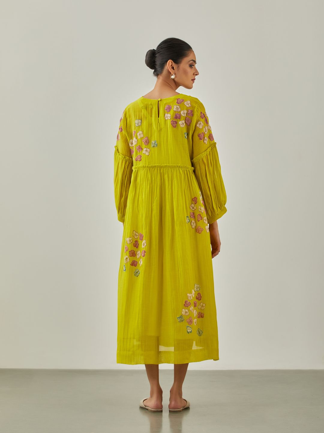 Lime Zarah Flower Bunch Dress - VineetRahul