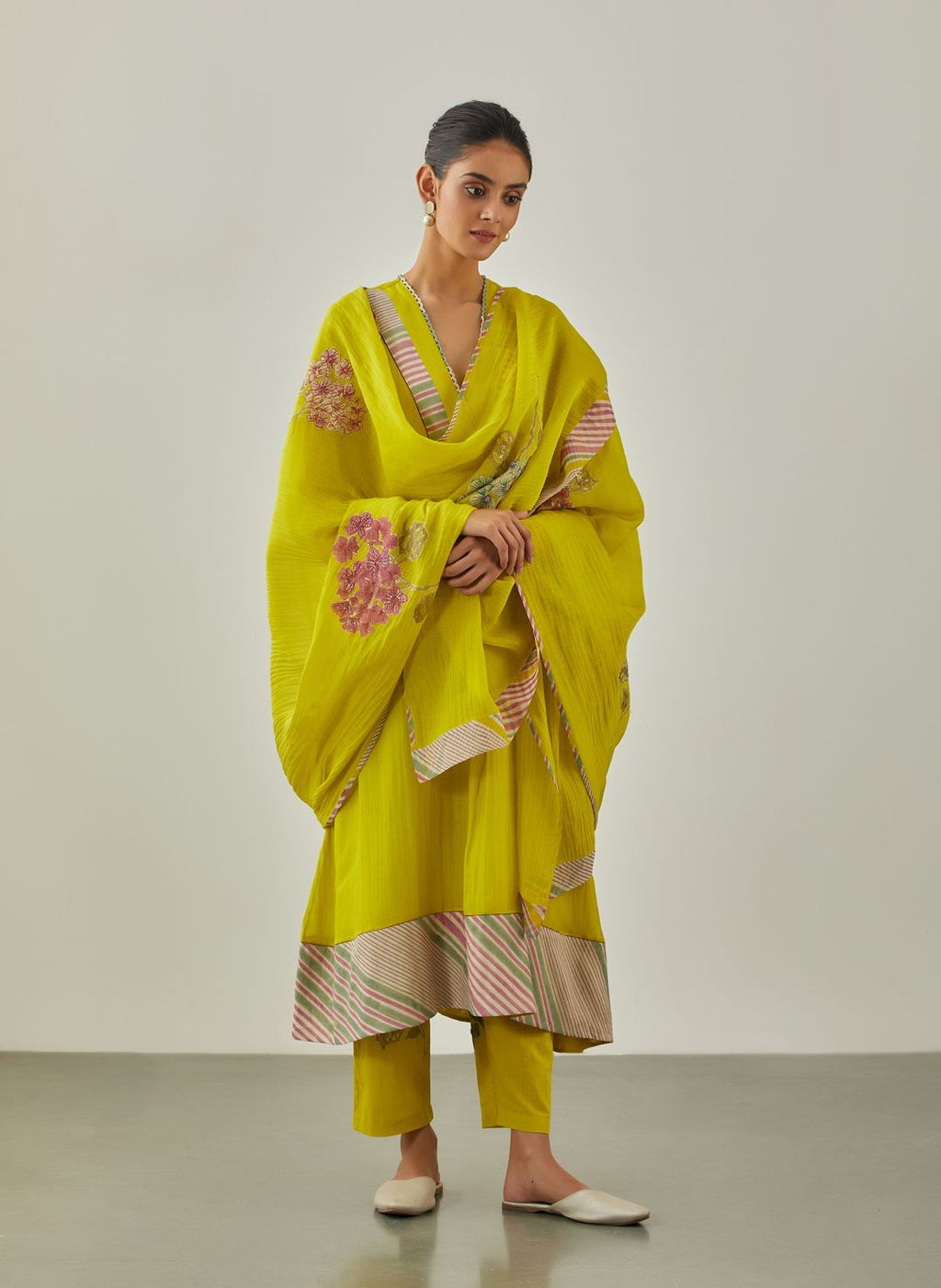 Lime Zarah Applique Dupatta - VineetRahul