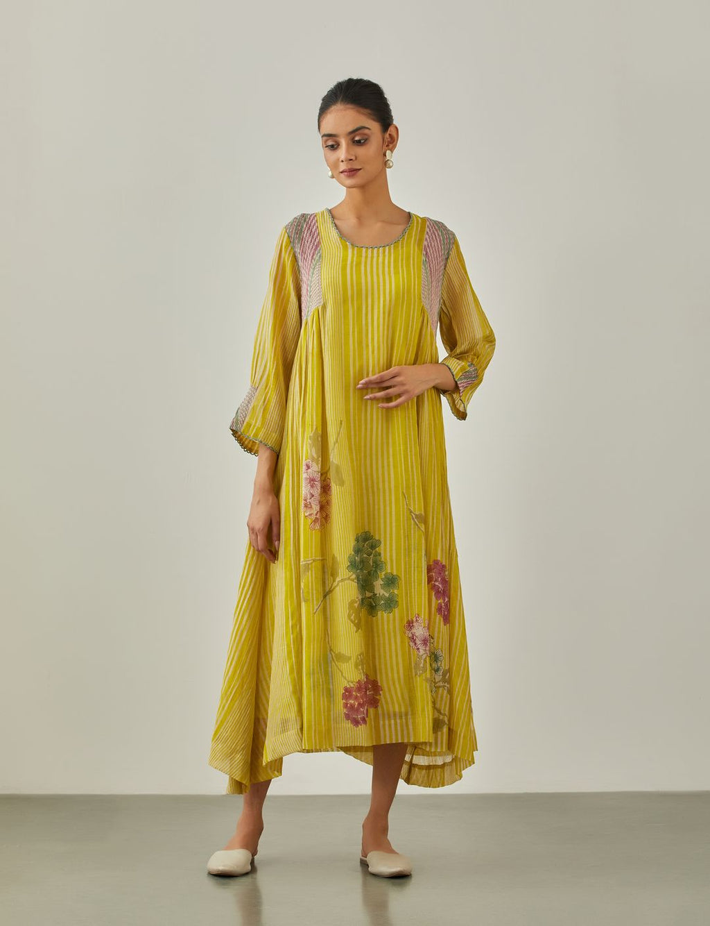 Lime Zarah Rain Panelled Dress - VineetRahul