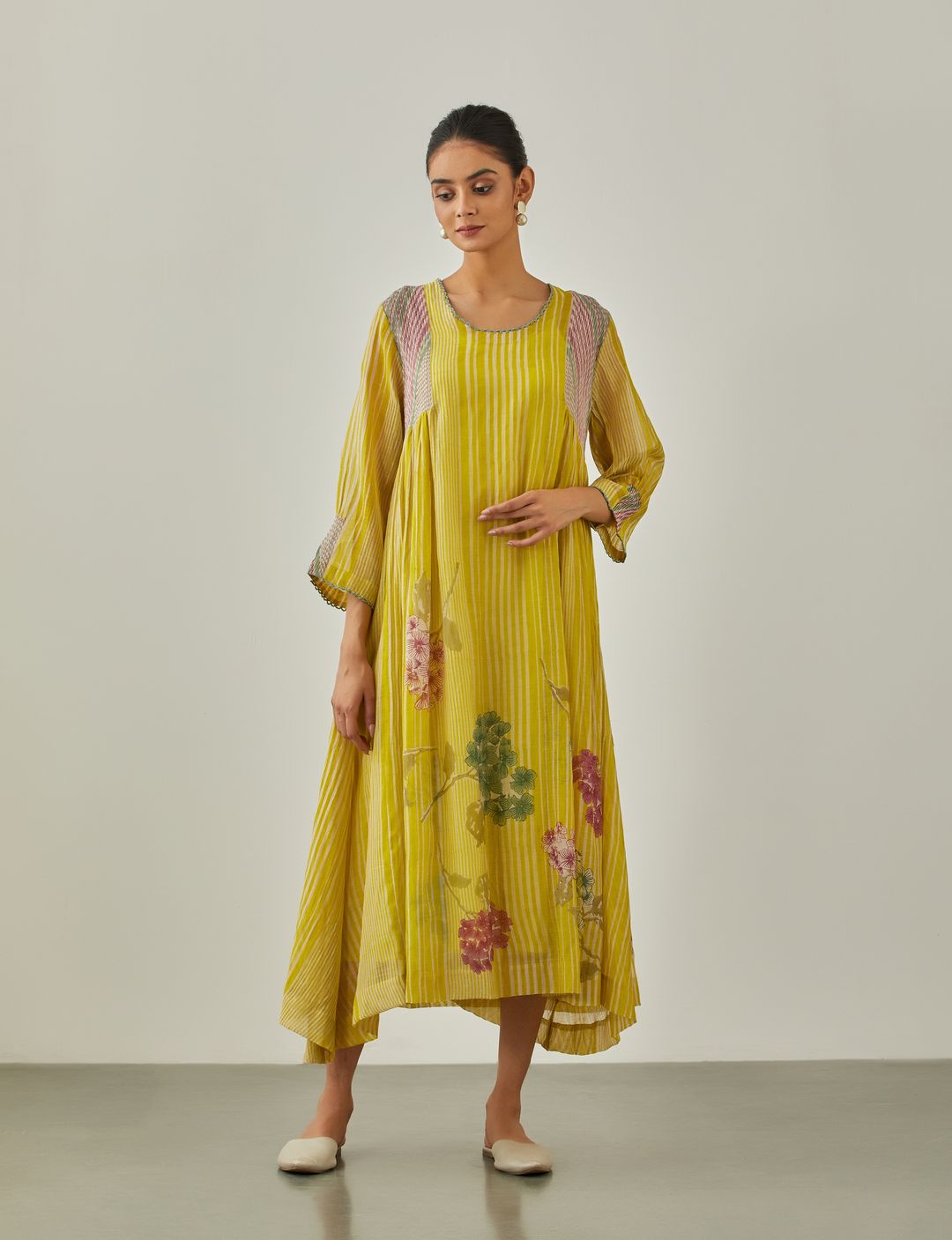 Lime Zarah Rain Panelled Dress - VineetRahul