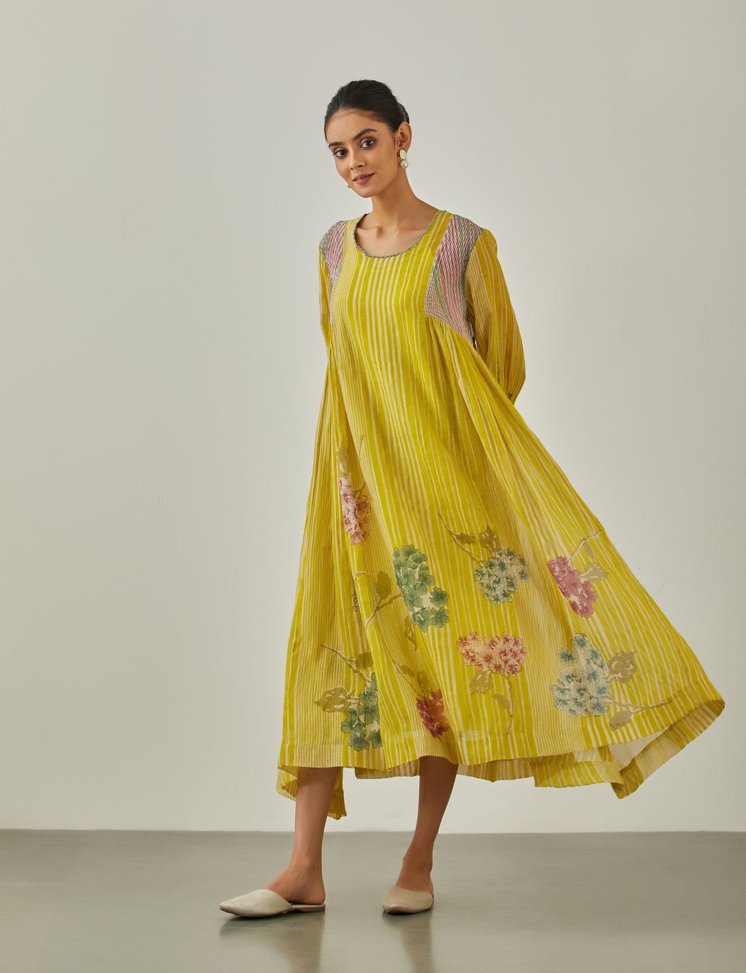 Lime Zarah Rain Panelled Dress - VineetRahul